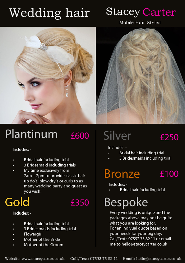 Wedding Hair Dorset Packages | Bridal hair prices | Stacey Carter Wedding Hair Dorset Packages | Bridal hair prices | Stacey Carter