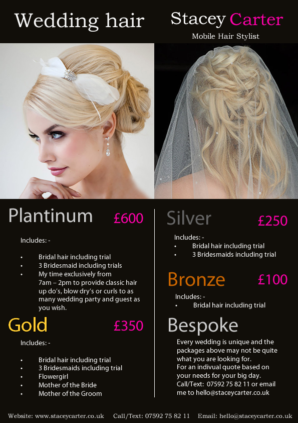 Wedding Hair Dorset Packages | Bridal hair prices | Stacey Carter